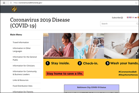 Screenshot of https://coronavirus.baltimorecity.gov