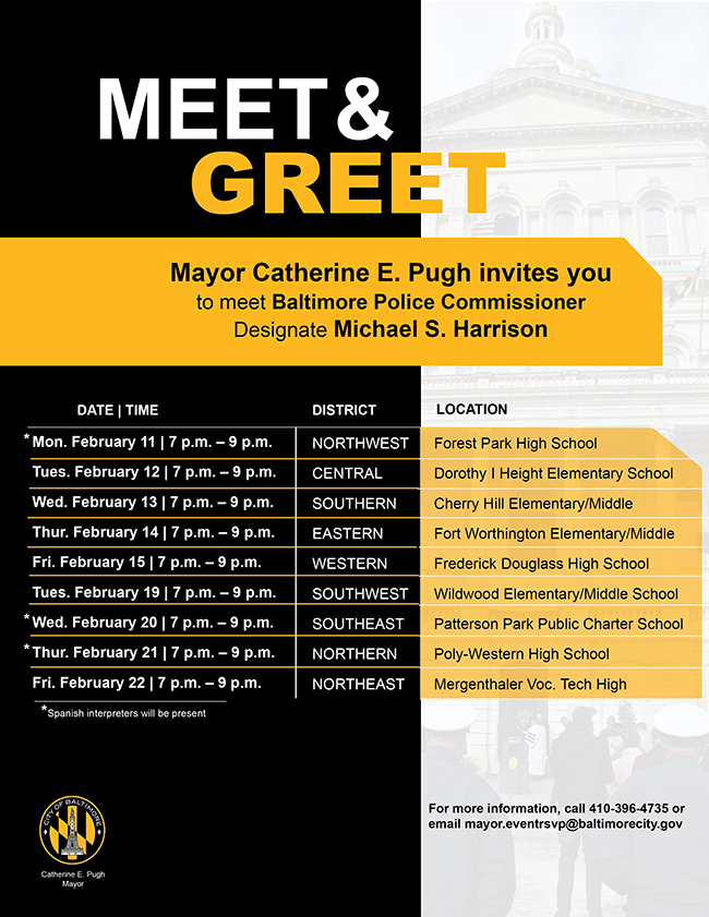 Meet and Greet Mayor Catherine E. Pugh and Police Commissioner Designate Michael S. Harrison