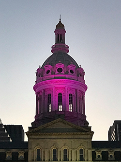 City Hall dome, lit purple