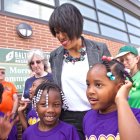 Mayor Rawlings-Blake and children at the opening of the Morrell Park Community Center